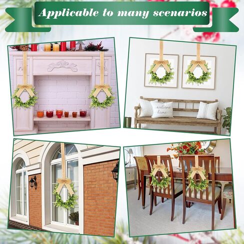 Unittype 18 Pcs Christmas Faux Kitchen Cabinet Wreaths Mini Christmas Hanging Window Wreaths with Ribbon Buffalo Plaid Bow Artificial Greenery Farmhouse for Christmas Decoration(Black, White) in Saudi Arabia