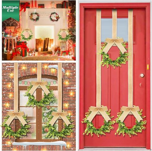 Unittype 18 Pcs Christmas Faux Kitchen Cabinet Wreaths Mini Christmas Hanging Window Wreaths with Ribbon Buffalo Plaid Bow Artificial Greenery Farmhouse for Christmas Decoration(Black, White) in Saudi Arabia
