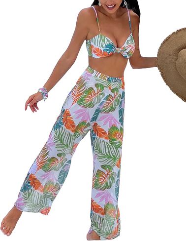 WDIRARA Women's 3 Piece Set Tropical Print High Cut Wrap Front Bikini Swimsuit in Saudi Arabia