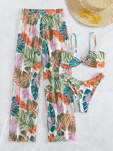 WDIRARA Women's 3 Piece Set Tropical Print High Cut Wrap Front Bikini Swimsuit in Saudi Arabia