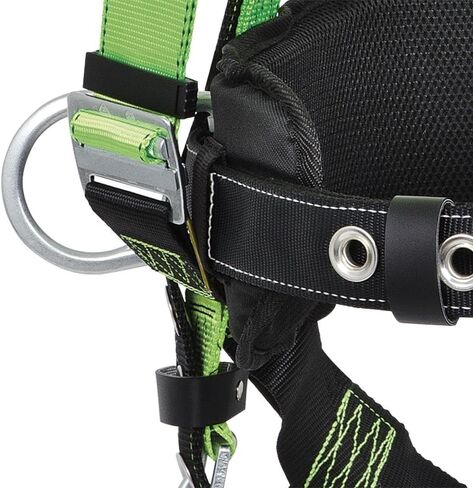 Peakworks حزام أمان كامل للجسم للحماية من السقوط مع حزام تحديد المواقع، دعم قطني مبطن، حلقات على شكل حرف D للظهر والجانب، أبازيم تمرير من خلال الساق، Hi Vis أخضر/أسود، متوسط، V8255222 in Kuwait