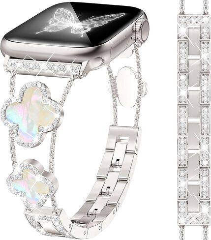 سوار Bling Diamond Clover للسيدات متوافق مع ساعة Apple 40 مم 44 مم 38 مم 45 مم 41 مم 42 مم 49 مم سوار مصمم فاخر لامع بديل لسلسلة iWatch Ultra/SE/9/8/7/6/5/4/3/2/1 in Saudi Arabia