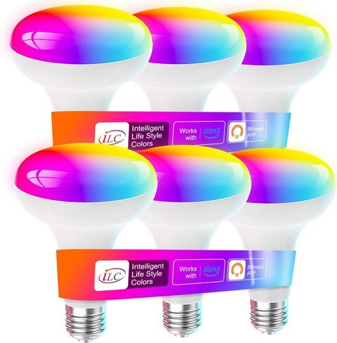 لمبة LED ILC BR30، مصابيح إضاءة ذكية، تعمل مع Alexa، (ما يعادل 70 واط) متغيرة اللون، قابلة للدوران 2700K-6000K داخلي (6 عبوات) in Kuwait