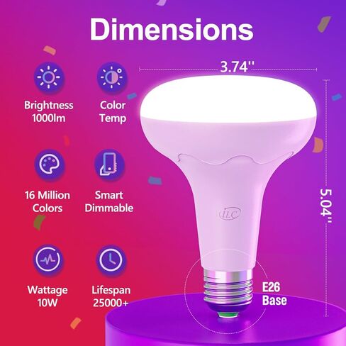 لمبة LED ILC BR30، مصابيح إضاءة ذكية، تعمل مع Alexa، (ما يعادل 70 واط) متغيرة اللون، قابلة للدوران 2700K-6000K داخلي (6 عبوات) in Kuwait