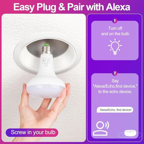 لمبة LED ILC BR30، مصابيح إضاءة ذكية، تعمل مع Alexa، (ما يعادل 70 واط) متغيرة اللون، قابلة للدوران 2700K-6000K داخلي (6 عبوات) in Kuwait