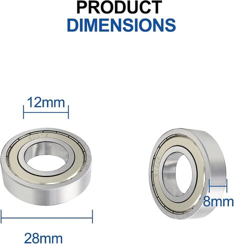2pcs 6001ZZ 12mm x 28mm x 8mm Steel Ball Bearings- Bearing Steel and Double Rubber Sealed Miniature Deep Groove Ball Bearings in Saudi Arabia