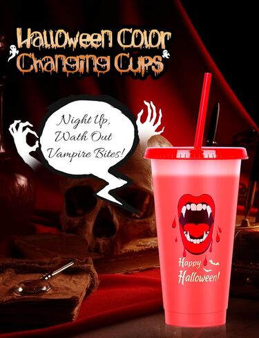 Cessfle Halloween Color Changing Cups with Lids and Straws, 6 Pack 24oz Plastic Halloween Tumblers Set Halloween Bulk Party Cups, Reusable Cups with Lids and Straws for Halloween Party Favors… in Kuwait