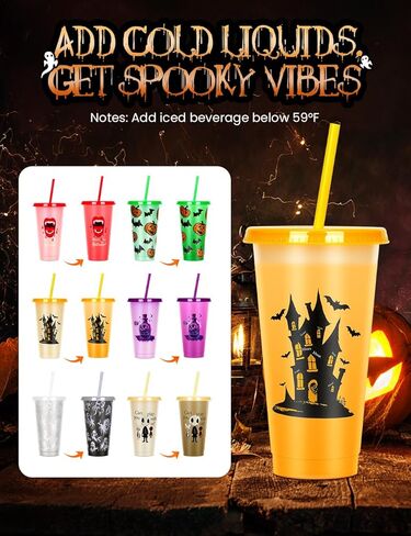 Cessfle Halloween Color Changing Cups with Lids and Straws, 6 Pack 24oz Plastic Halloween Tumblers Set Halloween Bulk Party Cups, Reusable Cups with Lids and Straws for Halloween Party Favors… in Kuwait
