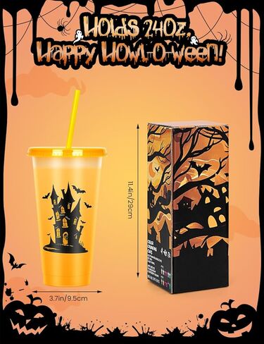 Cessfle Halloween Color Changing Cups with Lids and Straws, 6 Pack 24oz Plastic Halloween Tumblers Set Halloween Bulk Party Cups, Reusable Cups with Lids and Straws for Halloween Party Favors… in Kuwait