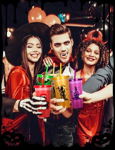 Cessfle Halloween Color Changing Cups with Lids and Straws, 6 Pack 24oz Plastic Halloween Tumblers Set Halloween Bulk Party Cups, Reusable Cups with Lids and Straws for Halloween Party Favors… in Kuwait