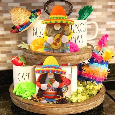 Fiesta Gnomes Couple Cinco de Mayo Tomte for Mexican Taco Tuesday Elf Dwarf Gift Nisse اليدوية الفولكلور الاسكندنافي Sombrero الحلي المنزلية المطبخ المنزلي زخارف صينية متدرجة in Kuwait