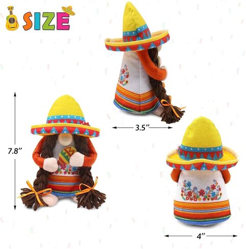 Fiesta Gnomes Couple Cinco de Mayo Tomte for Mexican Taco Tuesday Elf Dwarf Gift Nisse اليدوية الفولكلور الاسكندنافي Sombrero الحلي المنزلية المطبخ المنزلي زخارف صينية متدرجة in Kuwait