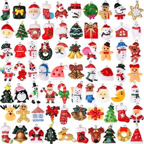 70 Pieces Mini Resin Christmas Ornaments Xmas Tree Decorations Small Santa Claus Snowman Reindeer Pendants Tree Ornaments Christmas Figurines Miniature Ornaments for Holiday Christmas Hanging Decor