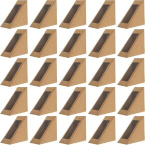 Healvian 50 Pcs Sandwich Paper Boxes,Triangle Sandwich Container,Sandwich Wedge Box with Window Display, Triangle Sandwich Box with Window,Sandwich Take Out Box for Bakery, Restaurant Packaging