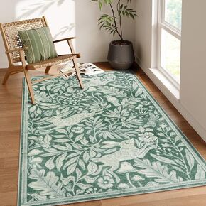 Lahome Forest Indoor Door Mats for Entryway, Soft 2x3 Washable Rug for Bedroom, Vintage Woodcut Print Sage Green Rug, Stain Resistant Entrance Rugs Indoor for Home Decor (Green, 2'x3')
