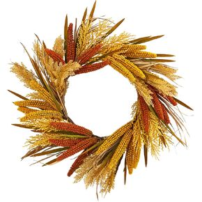 Nearly Natural 25 in. Sorghum Harvest Artificial Wreaths, 5x25x25, Yellow