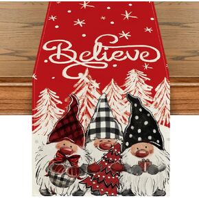 Artoid Mode Xmas Trees Believe Gnome Merry Christmas Table Runner, Seasonal Winter Balls Kitchen Dining Table Decoration for Home Party Decor 13x60 Inch