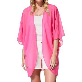 Moss Rose Women's Sheer Kimono Chiffon Cardigan Loose Beach Cover Up Casual Blouse Tops