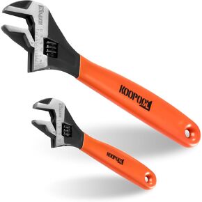 2-Piece Adjustable Wrench Set, 6-Inch & 10-Inch Crescent Wrench, Wide Jaw, Black Oxide Finish, Metric & SAE Scales - Cr-V Steel for Home, Garage, Workshop