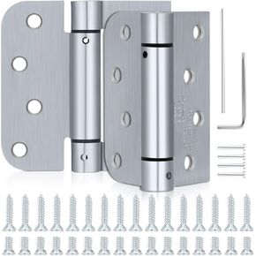 Hicarer 2 Pcs Self Closing Door Hinges 4'' Square 5/8" Radius Corners Auto Spring Loaded Hinges Adjustable Tension Automatic Door Closer Hinge for Garage Commercial Front Back Left Right Hand Door