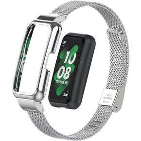 Compatible for Huawei Band 8 Band,Stainless Steel Metal Replacement Bracelet Strap Wristband Accessories with Metal Frame for Huawei Band 7/8/9