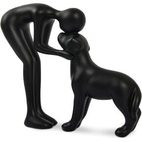 Dog Sculpture Home Decor Cute Man and Dog Statue Decoration for Office、Living Room、Bedroom、Home， Dog Memory Gifts for Dog Lovers (White)