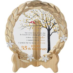 35th Anniversary Wedding Gifts Crystal Plate with Gold Leaf Wreath - 35th Anniversary Wedding Gifts for Parents Couple - 35th Wedding Anniversary Unique Gift Ideas - Cardinal Style