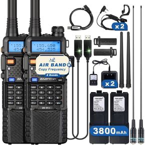 BAOFENG 5RX Ham Radio Handheld, Multi-Band Receiving Two-Way Radio, AirBand Long Range Walkie Talkies with Rechargeable 3800mAh Battery, One Key Frequency Match, Airband, SCAN, VOX, 2 Packs (Black)
