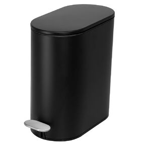 ACENTO Oval Soft-Close Step On Bathroom Wastebin, Stainless Steel Trash Can with Premium Pedal, 1.3 Gallon, 5 Liter Capacity (Matte Black)