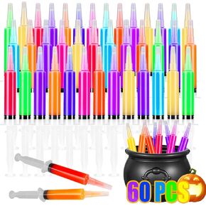 60 Packs Halloween Jello Syringes, 20ml Capacity, BPA Free, Washable Syringe, Reusable Party Jelly Cups for Adults and Kids, Halloween Thanksgiving Christmas Party Supplies