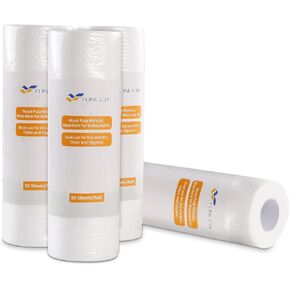 TONLEA Paper Towels 4 Rolls 200 Sheets, Washable and Reusable Paper Towels Rolls for Kitchen and Daily Use, Safe PP- Wood Pulp Cloth Material