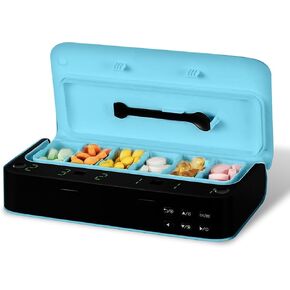 Rechargeable Pill Dispenser - Blue - Adjustable Pill Organizer Medicine Dispenser Weekly Travel Pill Organizer