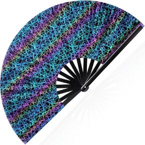 Large Folding Hand Rave Fan for Men Women Bamboo Folding Clack Hand Fan for EDM Music Disco Festival Party Handheld Rave Folding Chinese Fan(Cool)