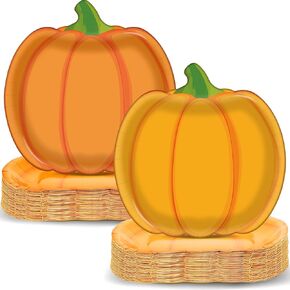 ZOIIWA 50Count Pumpkin Paper Plates Fall Pumpkin Disposable Plates Autumn Dinner Plates Thanksgiving Dessert Plates Harvest Orange Party Plates for Pumpkin Party Decorations Holiday Supplies Favors