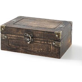 Soul & Lane Sydney Wooden Storage Box with Hinged Lid and Antique Hardware - 11" x 7.8" x 4.3", Wood Keepsake and Memory Chest for Men, Masculine Decorative Treasure Trunk for Photos and Mementos