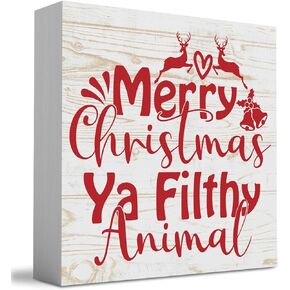 WRSUNT الرجعية عيد ميلاد سعيد يا القذرة الحيوان علامة صندوق خشبي، مزرعة عيد الميلاد سانتا ديكور العمل الفني، رف المنزل مكتب الديكور 5 × 5 بوصة in Kuwait