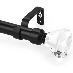 knobelite 1 Inch Diameter Black Curtain Rods with Crystal Diamond Ends, Drapery Rod for Windows 36 to 72 Inches(3-6ft), Crystal Diamond Finials, Adjustable Decorative Curtain Rod