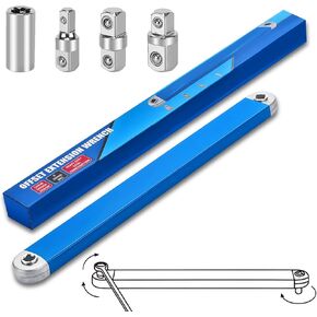 Offset Extension Wrench, 15-Inch Offset Impact-Ready Socket Wrench Tool with 1/2", 1/4" and 3/8" Square Drive Adapters, Zero Degree Ratchet Tool for Car