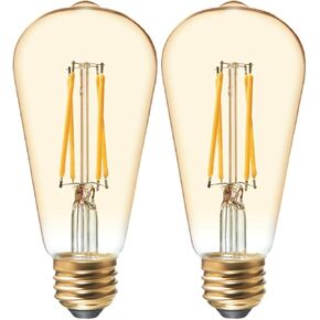 GE Lighting Vintage Edison Style LED Light Bulbs, 6 Watts (60 Watt Equivalent) Warm Candle Light, Amber Glass, Medium Base, Dimmable (2 Pack)