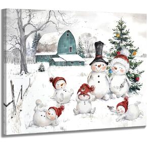 Christmas Canvas Wall Art Decor: Cute&Sweet Snowman Pictures Prints - Winter Decorations Paintings Posters Artwork - Indoor Farmhouse Framed Hanging 12"x10"