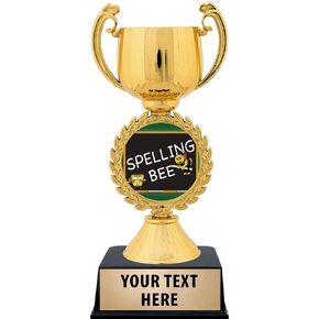 Crown Awards Personalized Spelling Trophy, 7.25" Gold Cup Spelling Bee Trophies with Free Custom Engraving Prime