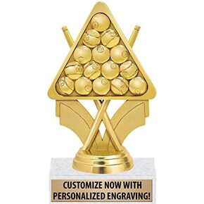 Crown Awards Billiards Trophy - 6" Gold Billiards Pool Trophy On White Marble Base Prime