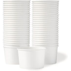 MATICAN Paper Ice Cream Cups - 50-Count 16-Oz Disposable Dessert Bowls for Hot or Cold Food, 16-Ounce Party Supplies Treat Cups for Sundae, Frozen Yogurt, Soup, White