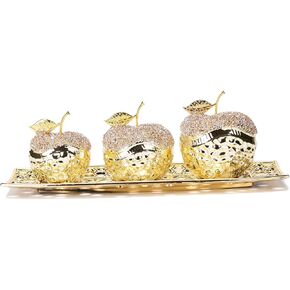 Glam Ceramic Apple Statue with Plate Creative Modern Ornament Collectible Living Room Bedroom Coffee Table Office Hotel Decoration TQGJNY48
