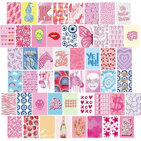 مجموعة ملصقات جدارية مكونة من 50 قطعة من Haoran، صور جمالية، ديكور غرفة لغرفة النوم الجمالية، ملصقات خضراء لطيفة عصرية بوجي بوهو للغرفة الجمالية، مجموعة صور مجمعة للجدار الجمالي، in Kuwait