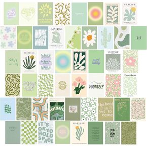 Haoran 50PCS Wall Collage Kit Aesthetic Pictures, Room Decor for Bedroom Aesthetic, Cute Indie Trendy Boujee Boho Green Posters for Room Aesthetic, Photo Pictures Collage Kit for Wall Aesthetic,