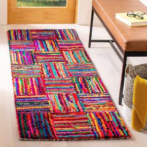 SAFAVIEH Nantucket Collection Runner Rug - 2'3" x 7', Multi, Handmade Boho Cotton, Ideal for High Traffic Areas in Living Room, Bedroom (NAN318A)