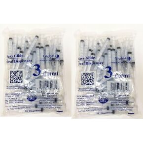 Easy Glide 3ml 3cc Oral Syringe Caps Included, 100 Count