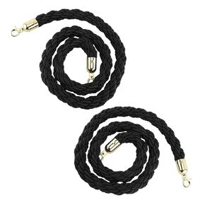 NovelBee 2 Pack of 5 Feet Stanchion Hemp Braided Rope with Gold Plated Hooks,Crowd Control Line Barrier (Black)