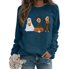 Ghost Dogs Sweatshirt Women Halloween Dog Lover Tshirt Gift Casual Crewneck Pullover Tops Fall Pumpkin Sweater